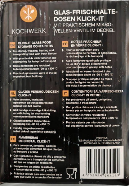 Kochwerk Glas Frischhaltedosen 3er Set Meal Prep Brotdose Vorratsdose Deckel B3