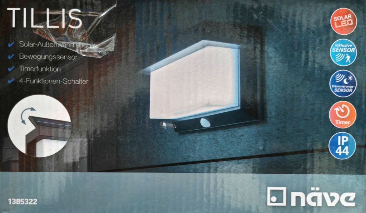Näve Tillis LED Solar Außenwandleuchte Bewegungsmelder 800lm IP44 1385322 HA35