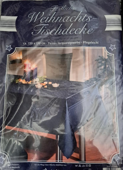 Weihnachts Tischdecke 130x170 cm Blau Jacquard Sterne Baumwolle Polyester E4