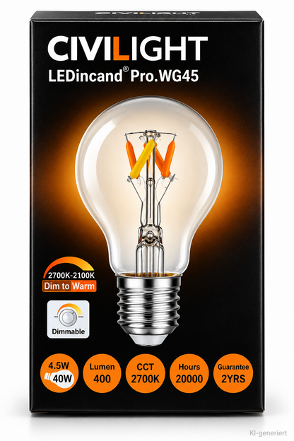 CIVILIGHT LED E27 WG45 4,5W 400lm 2700K Dim to Warm Dimmbar Filament HA35