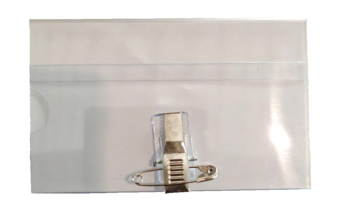 BELLE VOUS 100x Namensschilder 90x56mm Ausweishüllen Clip Nadel Transparent C6