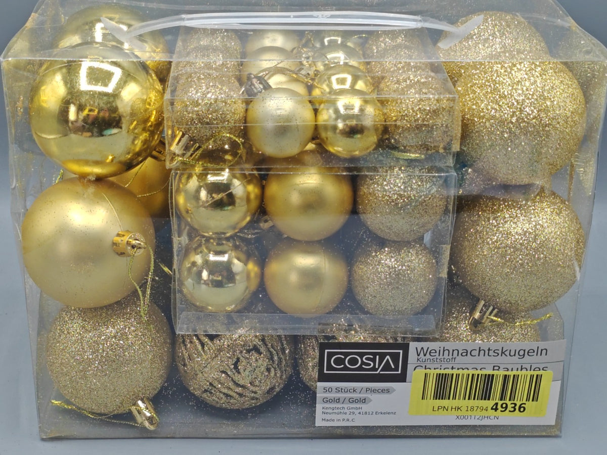 COSIA Weihnachtskugeln 50 Stück Gold Christbaumkugeln Kunststoff Baum HA31