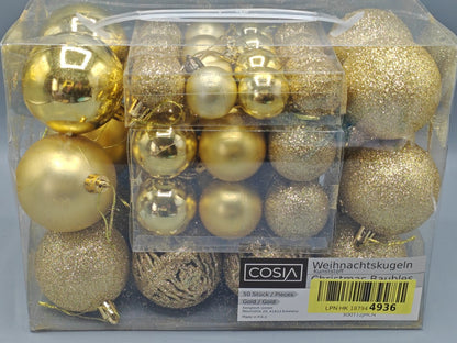 COSIA Weihnachtskugeln 50 Stück Gold Christbaumkugeln Kunststoff Baum HA31