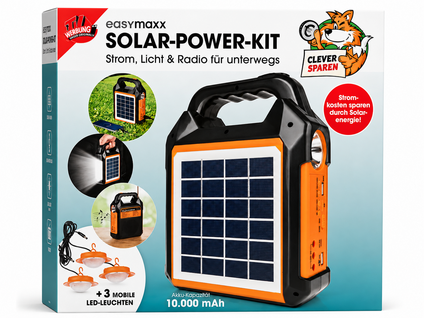 EASYmaxx Solar Power Kit 10000mAh Solar Generator Powerbank Radio LED Camping C4