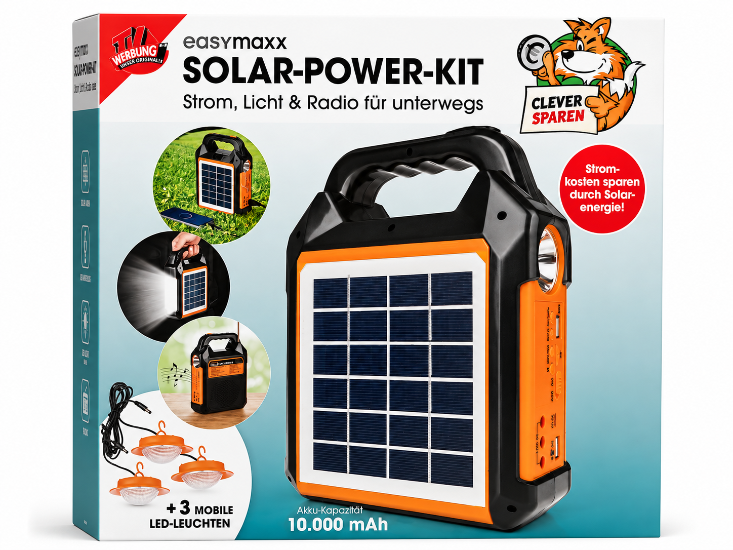 EASYmaxx Solar Power Kit 10000mAh Solar Generator Powerbank Radio LED Camping C4