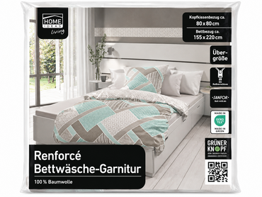 HOME IDEAS Renforcé Bettwäsche 155x220 80x80 cm Baumwolle Mint Beige Groß E5