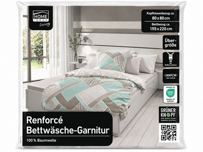 HOME IDEAS Renforcé Bettwäsche 155x220 80x80 cm Baumwolle Mint Beige Groß E5