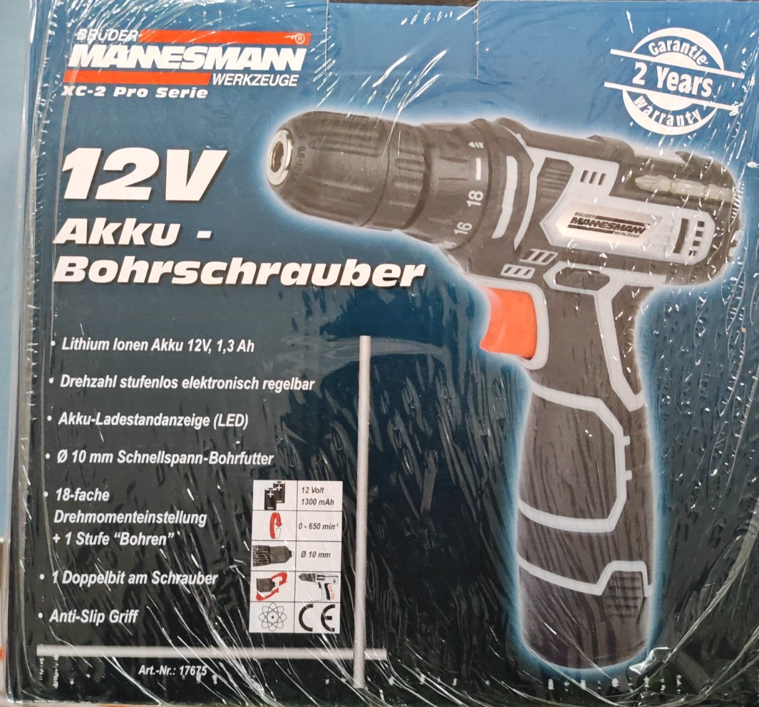 Brüder Mannesmann 12V Akku Bohrschrauber Akkuschrauber Bohrmaschine Set