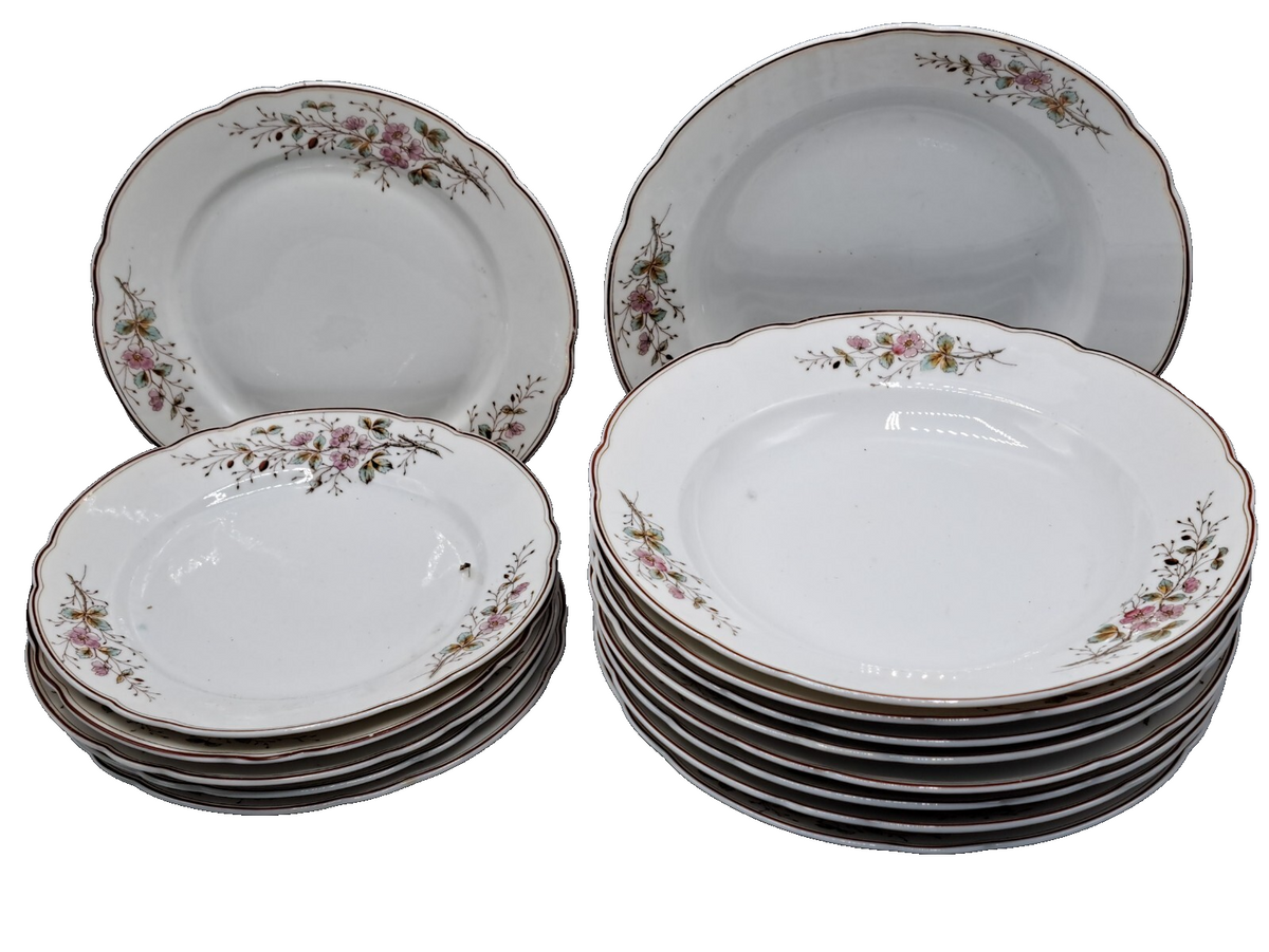 Porzellan Speiseservice Blumendekor Goldrand Teller Schüsseln Sauciere