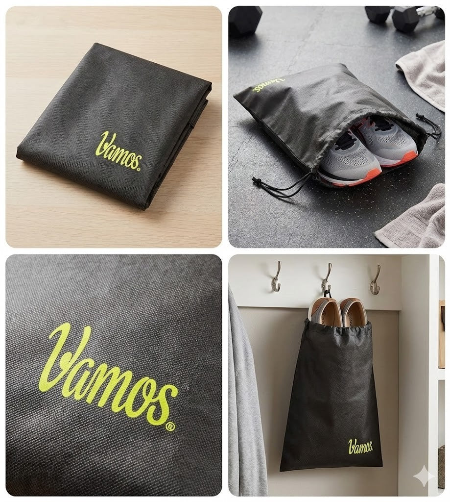 Vamos Schuhbeutel 4er Set Schwarz Reise Schuhsack Aufbewahrung Zugband PAL4