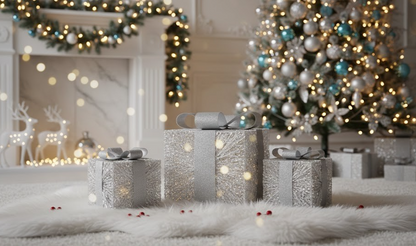 LUMIDA Xmas 3 LED Geschenke Silber 20/26,5/31,5cm mit 6h-Timerfunktion