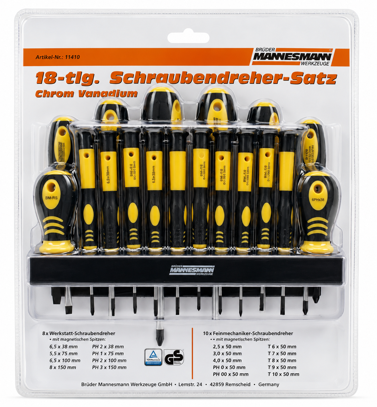 Brüder Mannesmann M11410 Schraubendreher Set 18tlg Wandhalter CrV Stahl