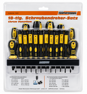 Brüder Mannesmann M11410 Schraubendreher Set 18tlg Wandhalter CrV Stahl