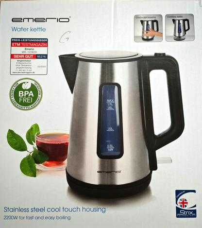 Emerio Wasserkocher 1,7L 2200W Cool Touch Edelstahl Schwarz BPA-frei HO-A5