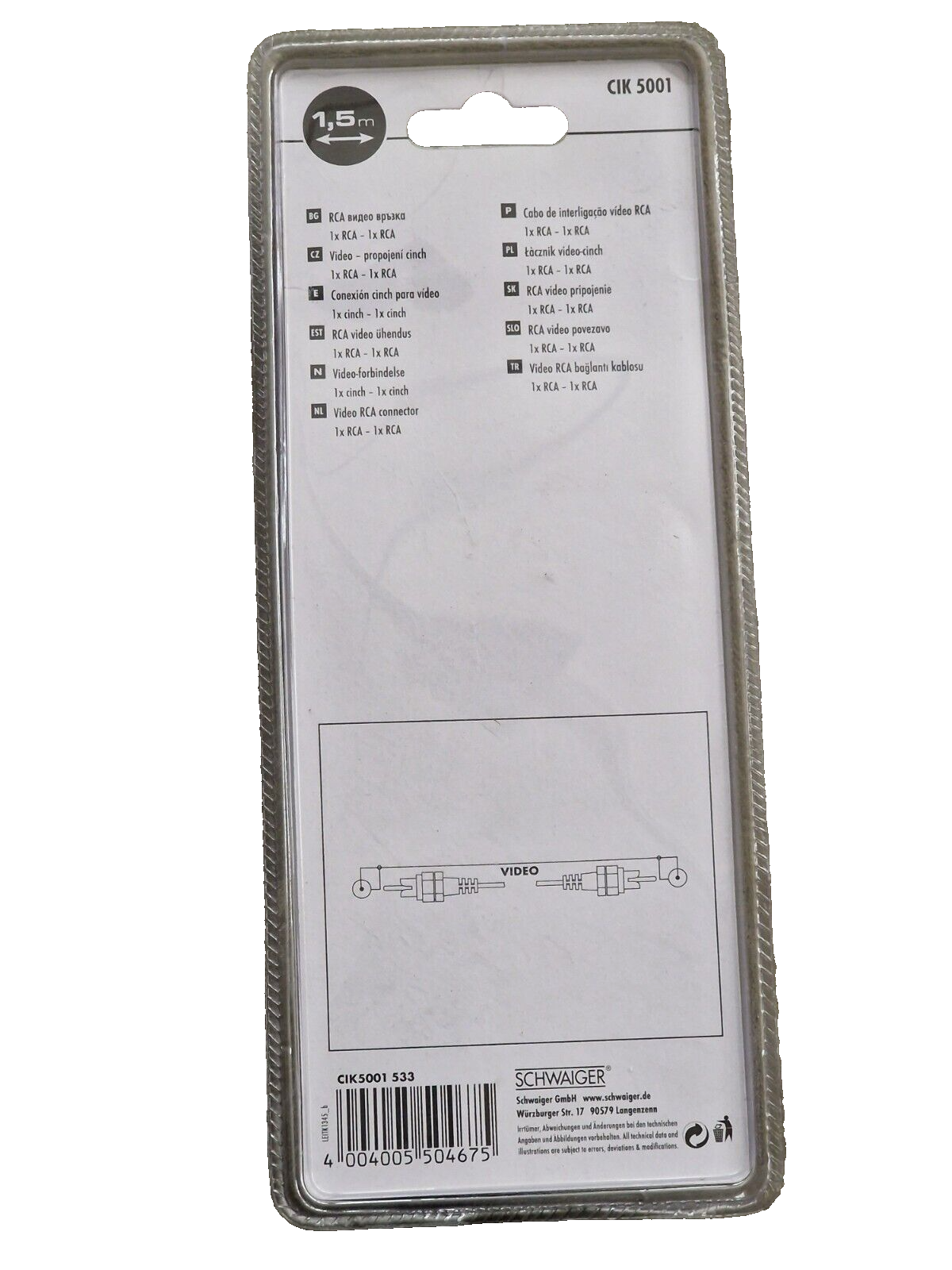 Schwaiger CIK5001 Cinch Video Kabel 1,5m AV Verbindung Audio TV