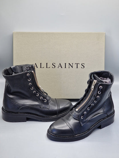 AllSaints Ariel Zip Boots Damen Leder Schwarz Gr. 38 Stiefeletten Biker Boots G1