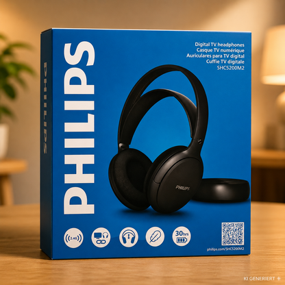 Philips SHC5200M2 TV Kopfhörer kabellos 30h Akku 30m Reichweite Schwarz A-09
