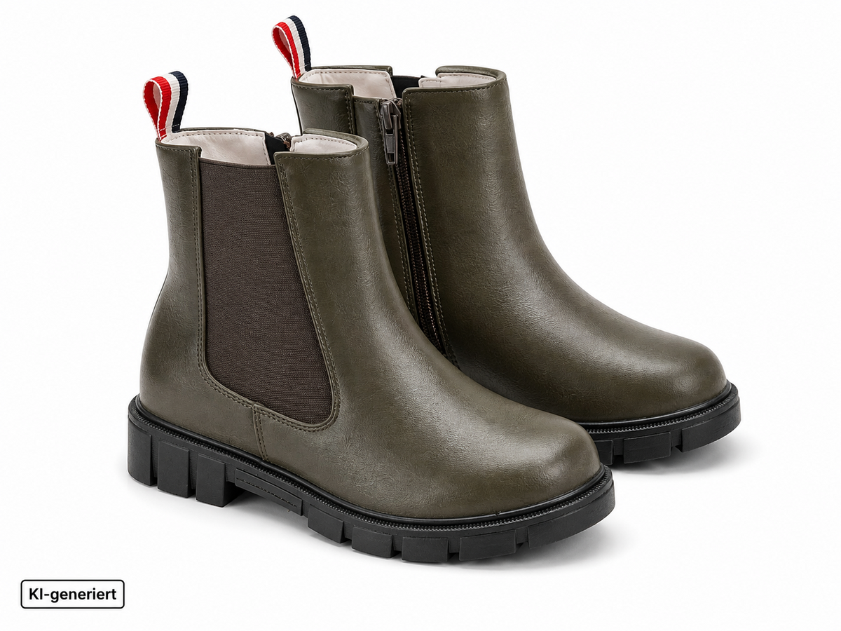 Inselhauptstadt Damen Chelsea Boots Gr. 40 Khaki Taupe Stiefeletten Profilsohle
