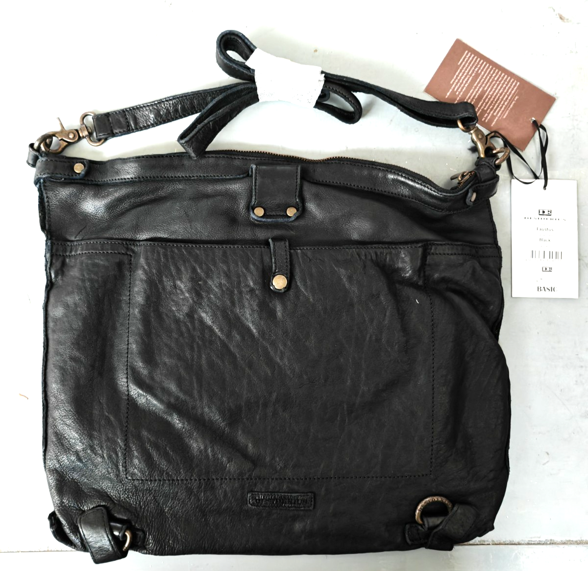 Desiderius Faustus Ledertasche Schwarz Echtleder Umhängetasche Schultertasche H2