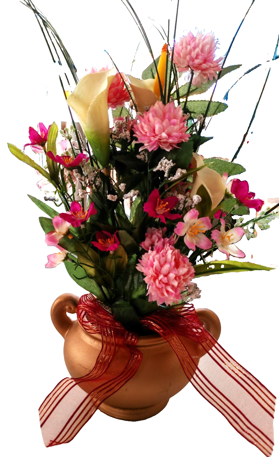 Callagesteck im Goldtopf Kunstblumen Rosa Pink Blumengesteck Tischdeko C6