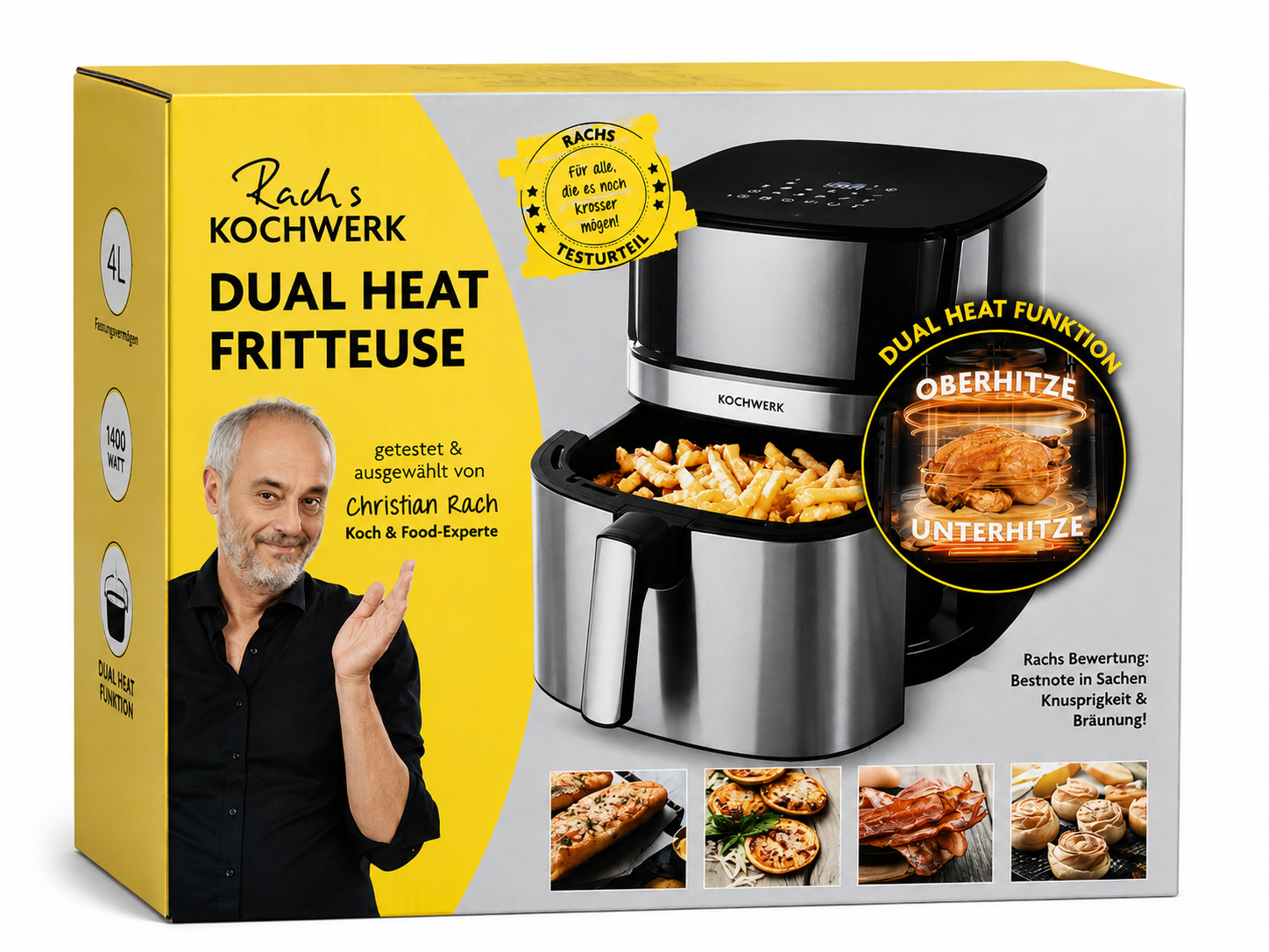 Rachs Kochwerk Dual Heißluftfritteuse 4L 1400W Airfryer Ober Unterhitze HA22