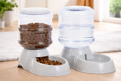 Navaris Futterspender Wasserspender 2x 3,8L Katze Hund Grau