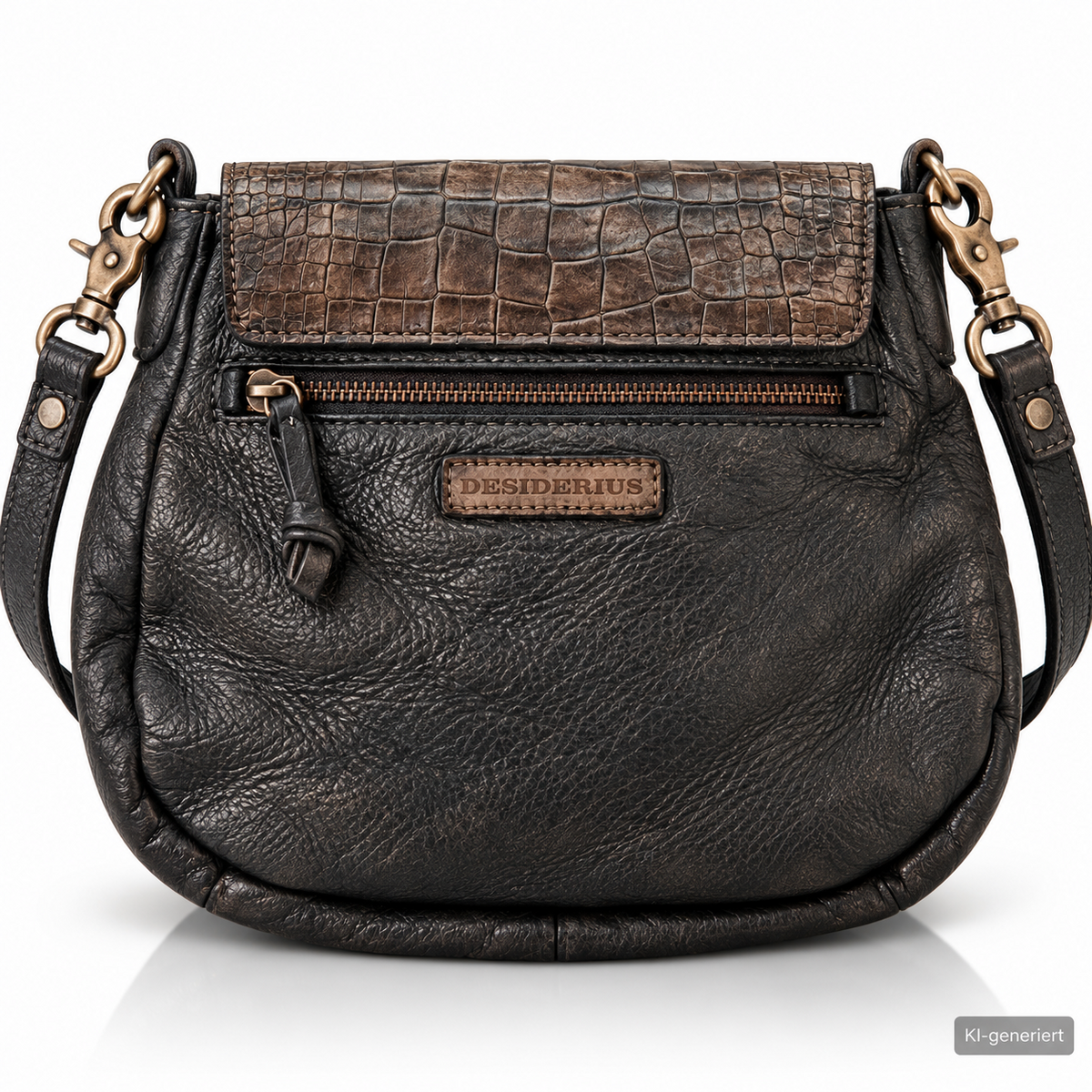 Desiderius Karmina Damen Ledertasche Schwarz Grau Schultertasche Cow Leather H3