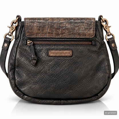 Desiderius Karmina Damen Ledertasche Schwarz Grau Schultertasche Cow Leather H3