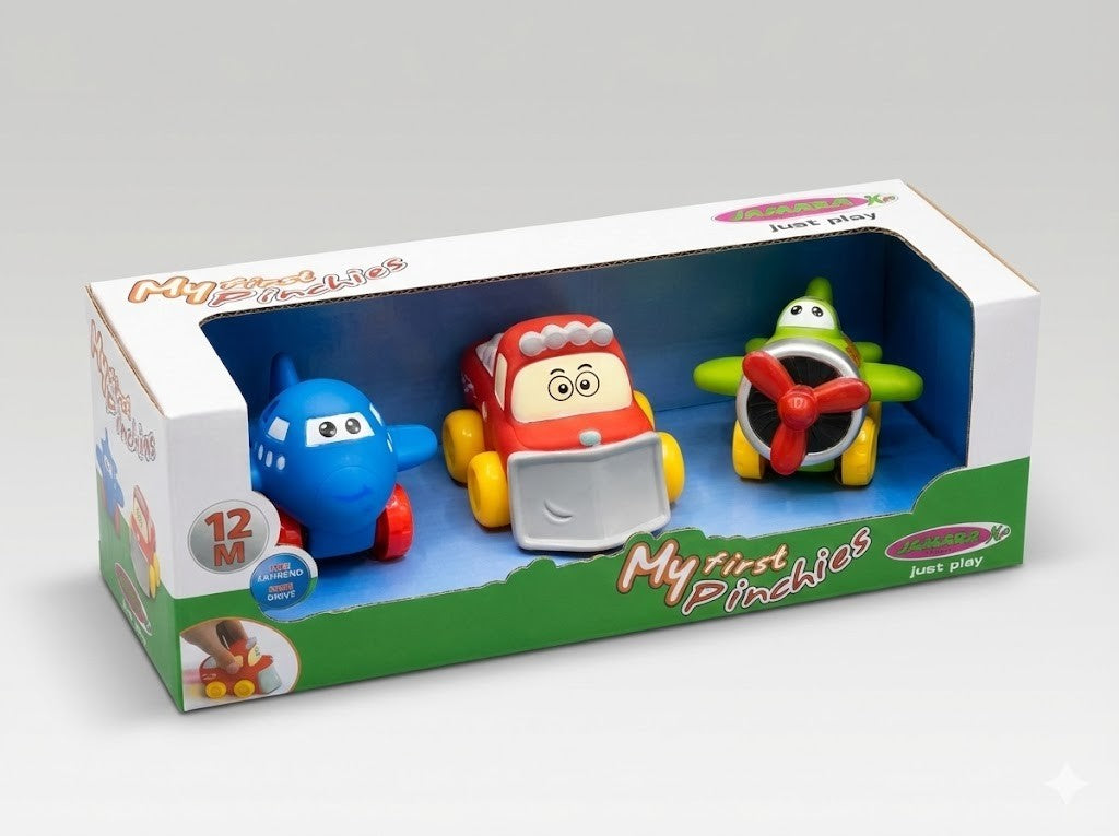 JAMARA My First Pinchies Set A 3 Fahrzeuge Baby Motorikspielzeug ab 12 Monate D4