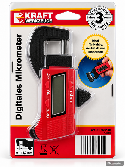 KRAFT Digitales Mikrometer Materialstärkenmessgerät 0-12,7 mm LCD Messgerät A3