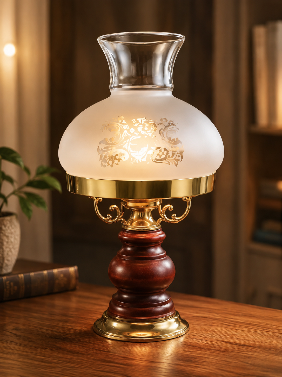 Tischleuchte Messing Erlenholz Massiv Holzlampe Design Leuchte Vintage HO-A34