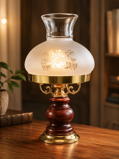 Tischleuchte Messing Erlenholz Massiv Holzlampe Design Leuchte Vintage HO-A34