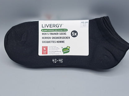 Livergy Herren Sneakersocken 43-46 5er Pack Schwarz Weiß ✅