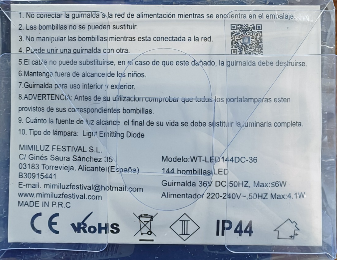 Mimi Luz LED Lichtervorhang 144 LEDs 36V Vorhang Lichterkette Innen Außen Deko