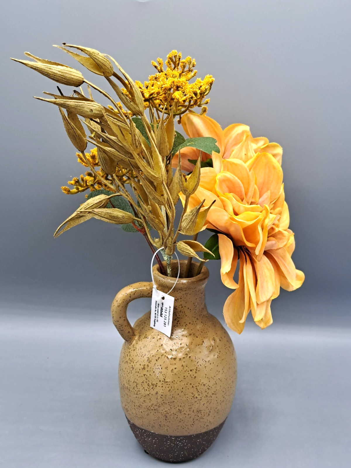 Kunstblumenstrauß Dahlie mit Vase Kunstblumen Blumenstrauß Deko Wohnzimmer P1