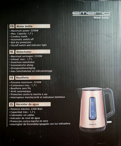 EMERIO WK-122829.8 Wasserkocher 1,7L 2200W Cool Wall Edelstahl Küche HO-A5