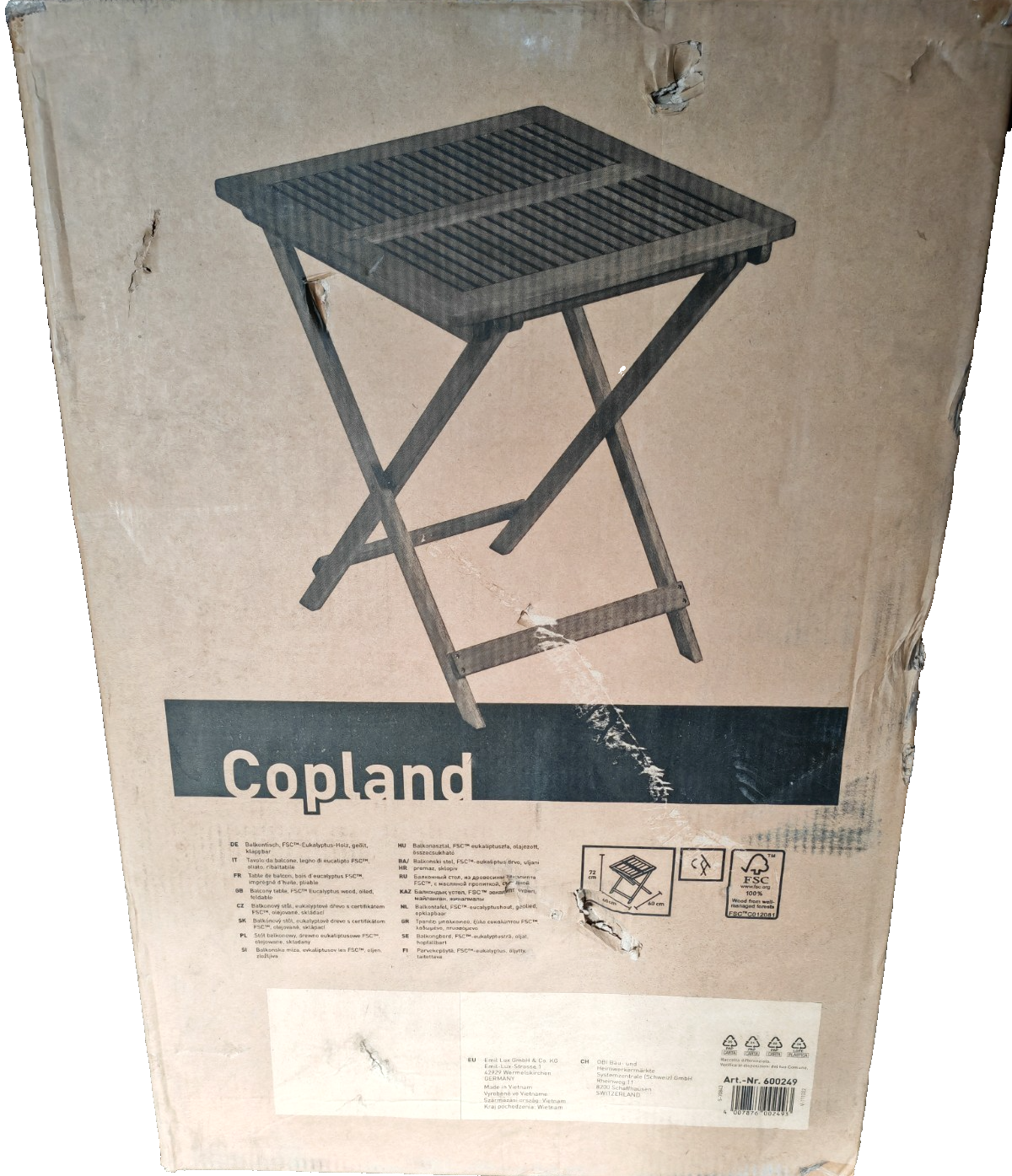 Copland Balkontisch 60x60cm Eukalyptus Holz Klapptisch Garten Terrasse FSC HA6