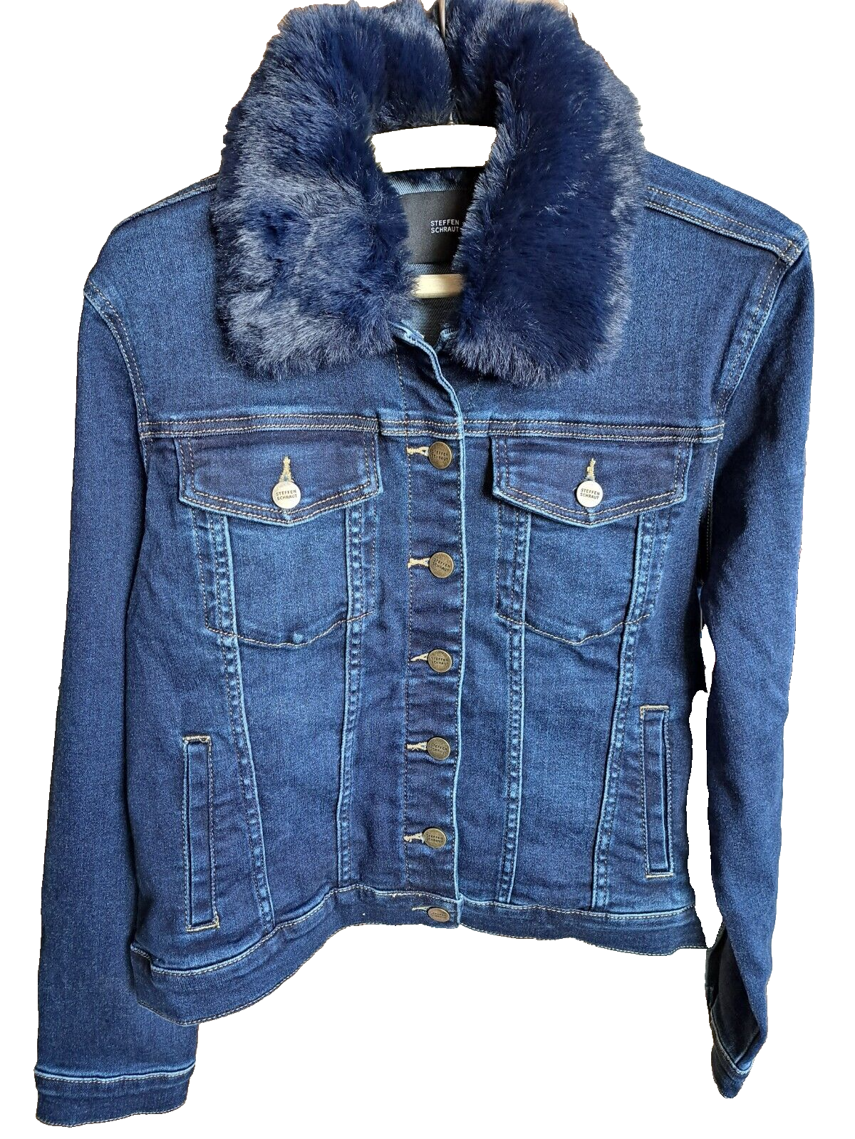 Jeansjacke elastische Ware Fellimitat-Kragen