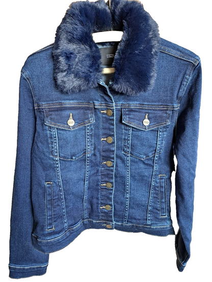 Jeansjacke elastische Ware Fellimitat-Kragen