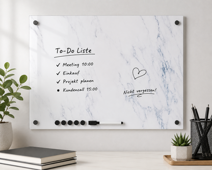 Navaris Magnettafel 33x43cm Memoboard Magnetpinnwand Weiß Marmor abwischbar H1