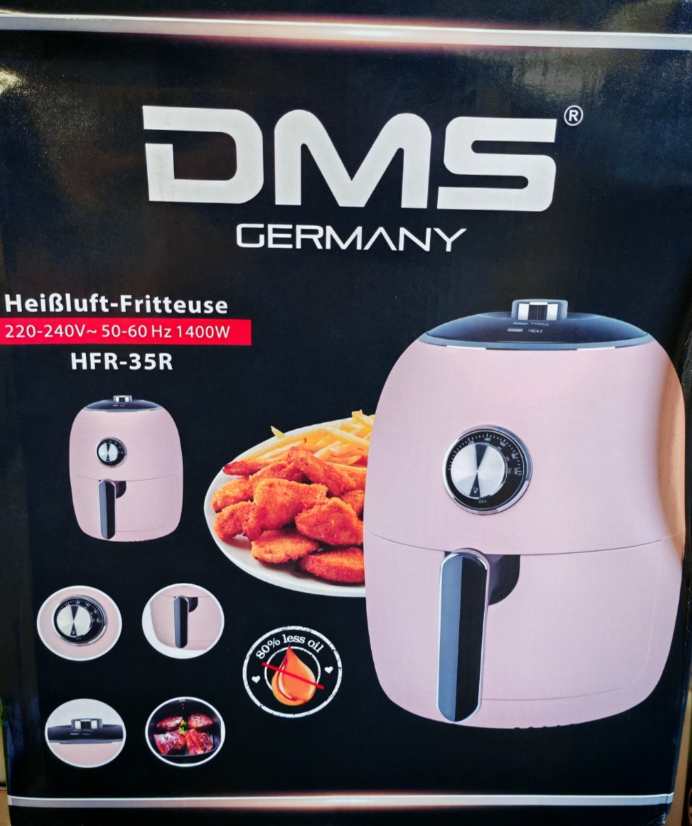 DMS Retro Heißluftfritteuse 3,5L 1400W Rosa Airfryer Fettarm HFR-35R C-06