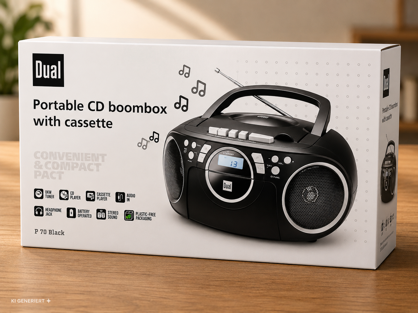 Dual P70 Kassettenradio CD Player UKW Boombox Stereo tragbar schwarz A09