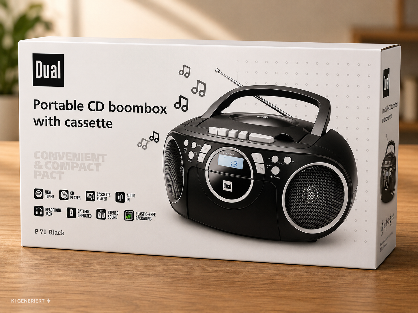 Dual P70 Kassettenradio CD Player UKW Boombox Stereo tragbar schwarz A09