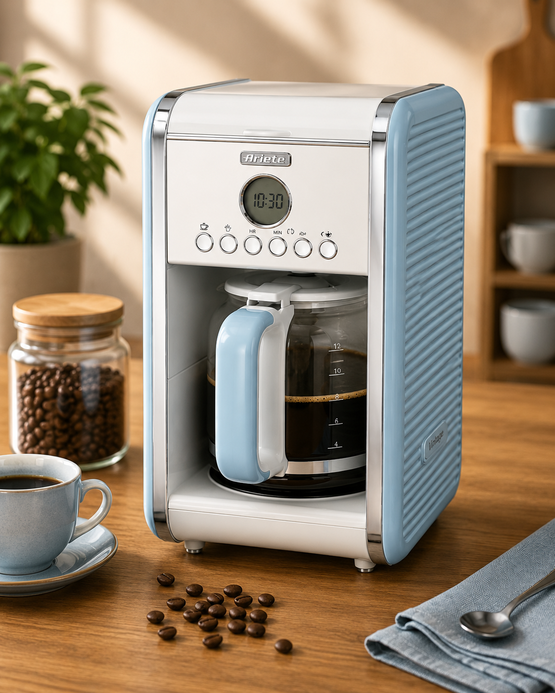 ARIETE Vintage 1342 Filterkaffeemaschine Hellblau 1,5L Timer Kaffee B-03