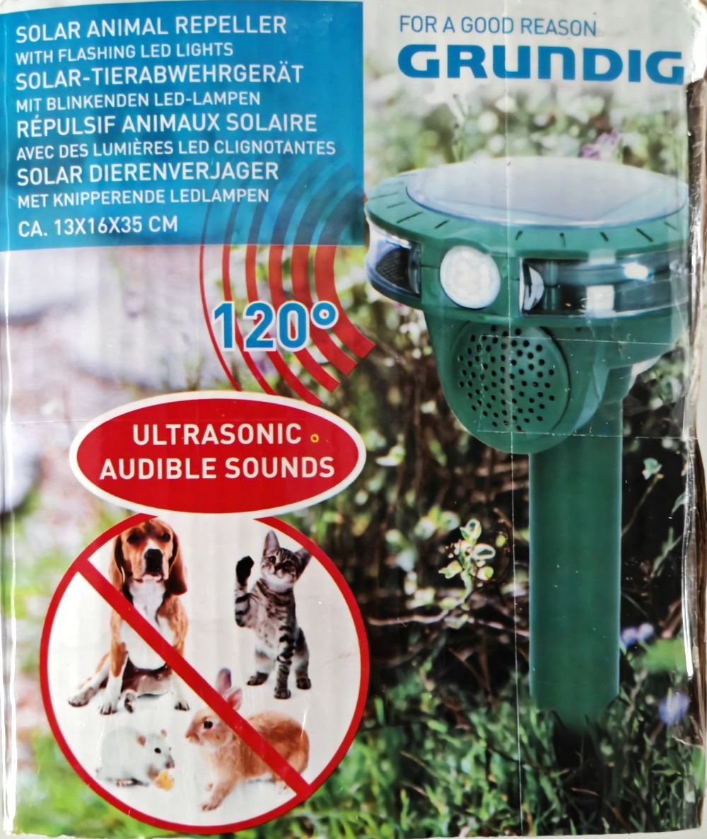 Grundig Solar Tierabwehr Ultraschall Tiervertreiber mit LED Blitz IP44 A8