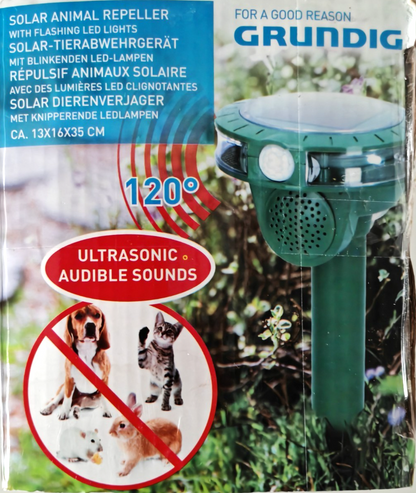 Grundig Solar Tierabwehr Ultraschall Tiervertreiber mit LED Blitz IP44 A8