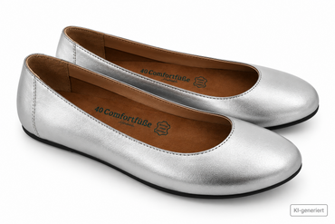 Comfortfüße Damen Ballerinas Gr. 40 Silber Echtleder Korksohle Leder Schuhe G2