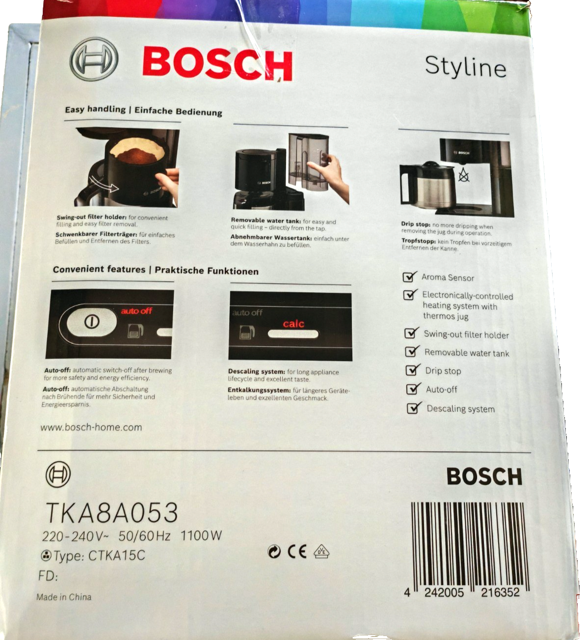 Bosch Styline TKA8A053 Kaffeemaschine Thermokanne AromaSensor 1100W B-03