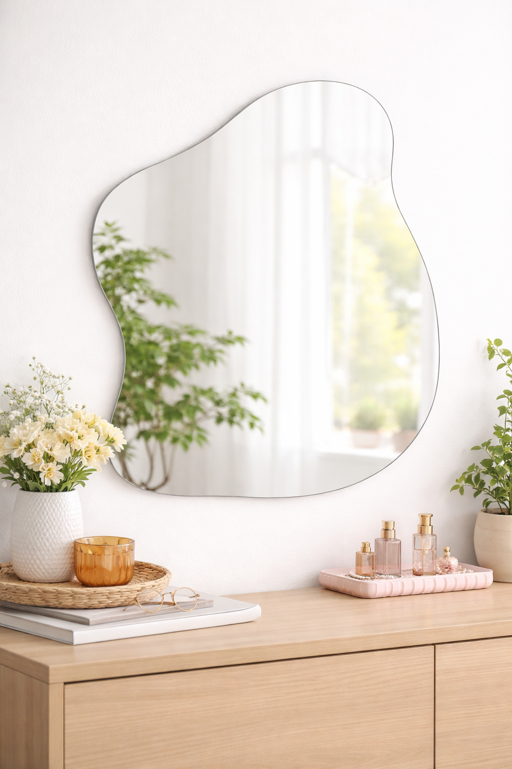 Navaris Badezimmerspiegel – 37x32 cm ohne Rahmen Wellen Design