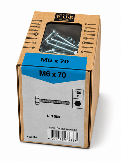 Lux Schlossschrauben verzinkt M6x70mm 100x Sechskant metrisch Gewinde